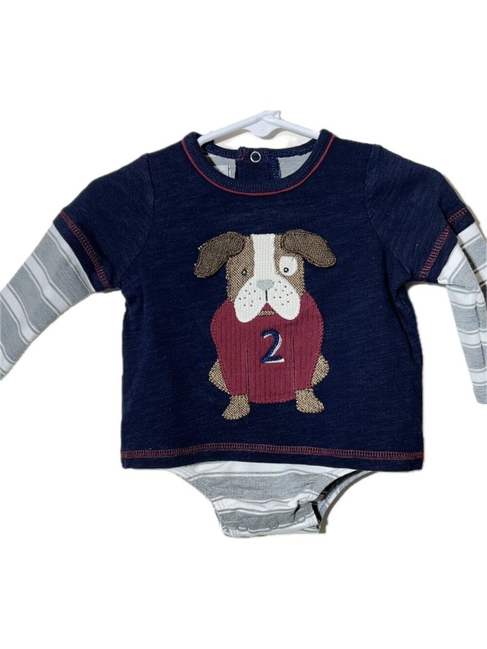 Mud Pie 3m 6m NWT shirt 1pc puppy dog bulldog embroidery applique navy onesie